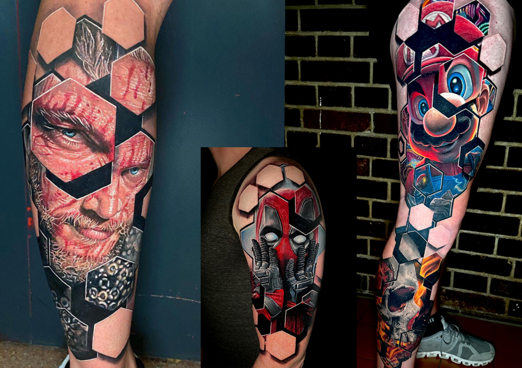 Surrealistische Darstellung trifft auf präzise Linienführung: Hand-Tattoos von Thomas Kellinger im unverkennbaren Hexagon-Realistik-Stil.