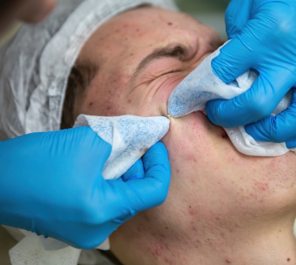 Pickel werden bei Frau ausgedrückt