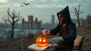 Hände testen Halloween-Schminke an der Haut eines Kindes, um Hautirritationen frühzeitig zu erkennen – Symbolbild, KI-erzeugt